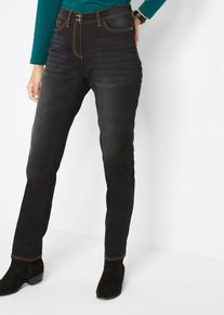 bonprix Straight-Jeans Mid Waist Thermo mit Bequembund, schwarz, Gr.52, Thermojeans mit geradem Bein, elastischem Einsatz im Bund und Push-up-Effekt, innen leicht angeraut, 70% Baumwolle