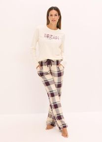 bonprix Pyjama mit weicher Webhose und Geschenktasche, beige, Gr.40/42 (M), Pyjama mit sch&ouml;nem Druck auf dem Shirt und einer weichen gewebten Hose mit Eingriffstaschen, aus Oberteil: 100% Baumwolle,Unterteil: Flanell