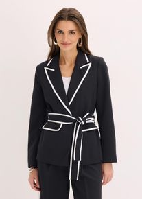 bonprix Blazer, schwarz, Gr.40, modischer Blazer mit Tailleng&uuml;rtel und Paspelierungen in Kontrastfarbe