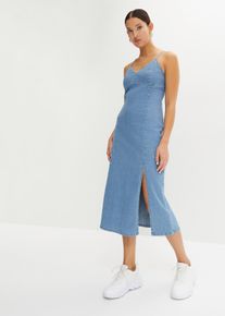 bonprix Jeanskleid mit Schlitz, blau, Gr.42, Trendy Jeanskleid mit tiefem V-Ausschnitt in Midil&auml;nge, 98% Baumwolle (organic)