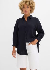 bonprix Hemdbluse aus Musselin, schwarz, Gr.34, Lange Oversized-Bluse aus Musselin mit Knopfleiste, 100% Baumwolle