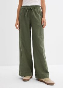 bonprix Schlupfhose aus luftigem Musselin, gr&uuml;n, Gr.42, Musselin-Hose mit ausgefranstem Saum aus reiner Baumwolle, aus 100% Baumwolle