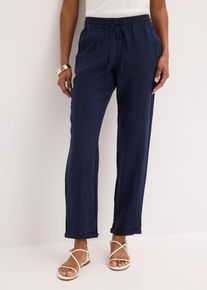 bonprix Leinenhose mit Elastik-B&uuml;ndchen, blau, Gr.54, Feminine Leinenhose mit Elastik-B&uuml;ndchen und Umschlagsaum, aus Leinen