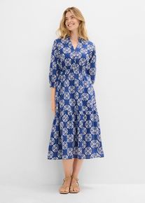 bonprix Weites Maxikleid aus reiner Baumwolle, blau, Gr.46, Weite Passform f&uuml;r viel Bewegungsfreiheit, mit Taschen, aus Viskose