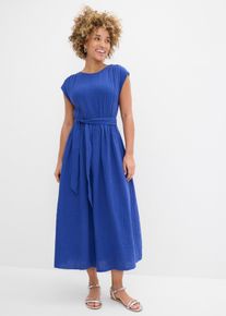 bonprix Maxikleid aus reiner Baumwolle, blau, Gr.50, Musselin-Kleid mit Rundhalsausschnitt und Schlitz am R&uuml;ckenausschnitt, 100% Baumwolle