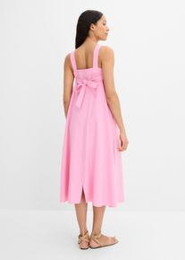 bonprix Maxikleid aus Leinenmix mit Bindedetail hinten, rosa, Gr.48, Maxikleid mit Bindedetails am R&uuml;cken und eckigem Ausschnitt, aus Leinen,Viskose