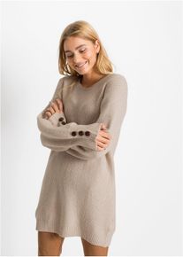 bonprix Longpullover mit Kn&ouml;pfen, beige, Gr.40/42 (M), Bequemer Pullover mit Ballon&auml;rmeln und Rundhalsausschnitt