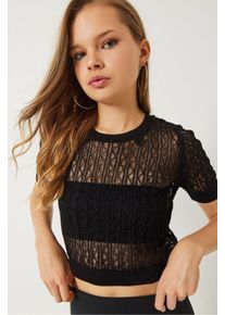 Spitzenmuster Cropped Top mit Rundhalsausschnitt