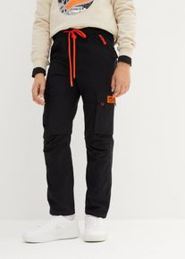 bonprix Schlupfhose mit Cargotaschen Regular Fit, schwarz, Gr.158, Coole Schlupfhose f&uuml;r Jungen in Cargo-Optik mit Kontrastdetails, aus 100% Baumwolle