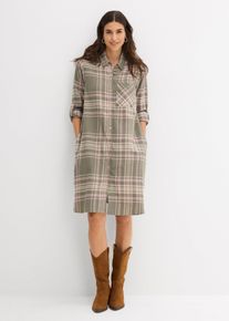 bonprix Hemdblusenkleid aus reiner Baumwolle, gr&uuml;n, Gr.48, Bequemes Kleid mit Knopfleiste und verstellbaren &Auml;rmeln, aus 100% Baumwolle