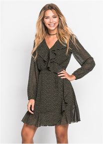 bonprix Minikleid in Wickeloptik, gr&uuml;n, Gr.38, S&uuml;&szlig; gepunktetes Kleid mit verschiedenen Volants