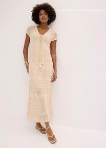 bonprix Strickkleid mit Ajour-Muster, beige, Gr.36/38 (S), Hinrei&szlig;endes Strickkleid mit Ajour-Muster und Schn&uuml;rung, 50% Baumwolle