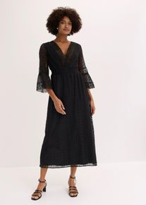 bonprix Maxikleid in Crochet-Optik, schwarz, Gr.52, Auff&auml;lliges Maxikleid mit Spitze, 60% Baumwolle