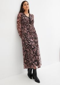 bonprix Maxikleid, schwarz, Gr.42, bedrucktes Maxikleid mit Spitze am Ausschnitt