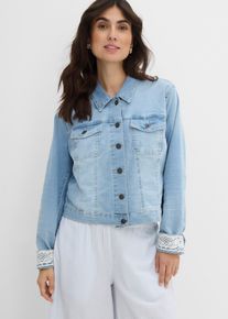 bonprix Jeansjacke mit Spitzeneinsatz, blau, Gr.46, Kurze Jeansjacke mit Spitzendetail, 82% Baumwolle (organic)