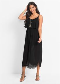 bonprix Maxikleid aus strukturierter Viskose, schwarz, Gr.50, Charmantes Kleid mit elastischem Gummibund in der Taille, aus Viskose