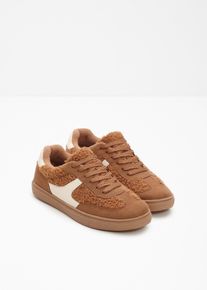 bonprix Gef&uuml;tterter Sneaker im Retrolook, braun, Gr.42, Gef&uuml;tterter Sneaker mit Fellimitat