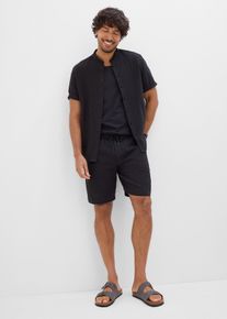 bonprix Musselin-Shorts und Hemd (2-tlg.Set), schwarz, Gr.58, Modernes 2er-Set aus klassischem Kurzarmhemd mit Stehkragen und angesagten Shorts mit elastischem Bund und French Pockets, aus Hemd: 100% Baumwolle,Musselin,kurze Hose: Musselin