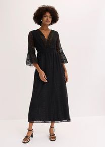 bonprix Maxikleid in Crochet-Optik, schwarz, Gr.52, Auff&auml;lliges Maxikleid mit Spitze, 60% Baumwolle