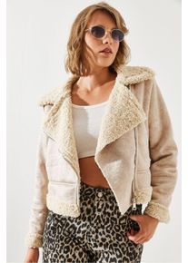 Kunstleder-Crop-Jacke mit Schalkragen