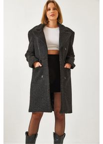 Texturierter Doppelreiher-Wollmantel mit Taschen