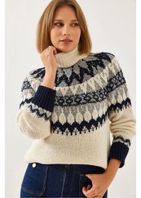 Rollkragen-Jacquard-Strickpullover