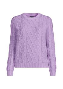 LANDS' END Aran-Rundhalspullover DRIFTER, Damen,  Lila, Baumwolle, by Lands' End