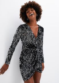 bonprix Paillettenkleid aus softem Samt, schwarz, Gr.40/42 (M), Modern und feminin: Samtkleid mit Pailletten in Wickeloptik und mit Raffungen.