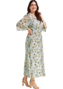 sheego Gro&szlig;e Gr&ouml;&szlig;en Chiffonkleid mit Blumenprint, zartmint-apricot-gemustert, Gr&ouml;&szlig;e 52 - Damen