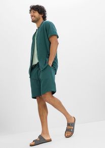 bonprix Musselin-Shorts und Hemd (2-tlg.Set), gr&uuml;n, Gr.64, Modernes 2er-Set aus klassischem Kurzarmhemd mit Stehkragen und angesagten Shorts mit elastischem Bund und French Pockets, aus Hemd: 100% Baumwolle,Musselin,kurze Hose: Musselin