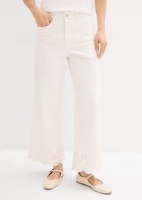 bonprix Culotte aus elastischem Baumwoll-Mix, wei&szlig;, Gr.36, schicke Hose aus Baumwolle, 82% Baumwolle