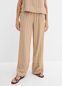 bonprix Gestreifte Schlupfhose, beige, Gr.50, L&auml;ssige Schlupfhose aus Leinen-Mix, aus Viskose