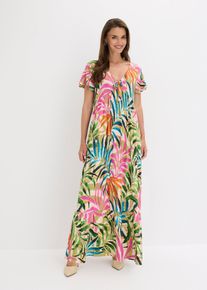 bonprix Jerseykleid aus softem Viskose-Mix, wei&szlig;, Gr.44/46 (L), sommerlich bedrucktes Jerseykleid in Maxil&auml;nge mit Volant am Saum, aus Viskose