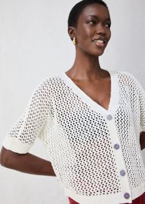 bonprix Ajour-Strickjacke mit Leinenanteil, wei&szlig;, Gr.48/50 (XL), tolle Ajour-Strickjacke aus Baumwoll-Leinen -Mix, aus Leinen