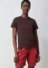 bonprix Shirt mit Seidenanteil und H&auml;kelspitze, braun, Gr.44/46 (L), klassisches Shirt mit schm&uuml;ckender Spitze am Saum, aus Seide