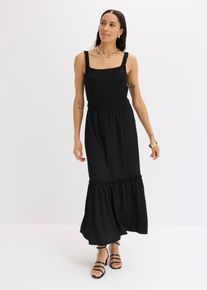 bonprix Maxikleid aus strukturiertem Jersey, schwarz, Gr.40/42 (M), schickes Jersey-Kleid mit Smok und Volant