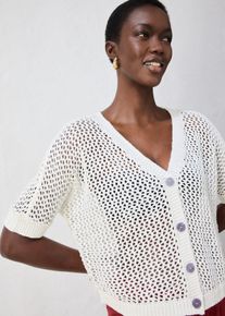 bonprix Ajour-Strickjacke mit Leinenanteil, wei&szlig;, Gr.36/38 (S), tolle Ajour-Strickjacke aus Baumwoll-Leinen -Mix, aus Leinen