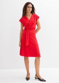 bonprix Midikleid aus Punto di Roma, rot, Gr.48/50 (XL), Midikleid mit V-Ausschnitt und leichten Fl&uuml;gel&auml;rmeln, aus Punto di Roma,Viskose