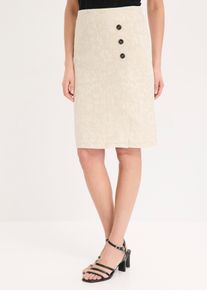 bonprix Rock aus Baumwolljacquard mit Leinenanteil, beige, Gr.52, modischer Rock mit dekorativen Ornamenten in Leinenoptik, 52% Baumwolle