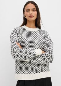 bonprix Grobstrick-Pullover mit Wollanteil, schwarz, Gr.48/50 (XL), Pullover mit Rundhalsausschnitt mit gerippten Abschl&uuml;ssen und lockerer Passform.