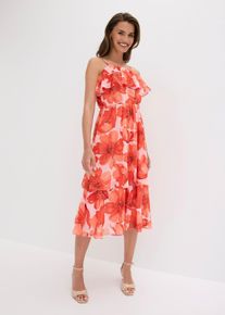 bonprix Tr&auml;gerkleid, orange, Gr.38, feminines Chiffon-Tr&auml;gerkleid mit floralem Print und dekorativen Volants