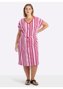 sheego Gro&szlig;e Gr&ouml;&szlig;en Jerseykleid mit Streifenmuster und Bindeband, wei&szlig;-rot-gestreift, Gr&ouml;&szlig;e 54 - Damen