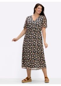 sheego Gro&szlig;e Gr&ouml;&szlig;en Blumenkleid in Georgette-Qualit&auml;t, schwarz-wei&szlig;-gemustert, Gr&ouml;&szlig;e 25 - Damen