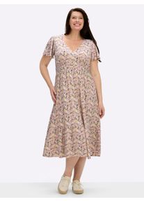 sheego Gro&szlig;e Gr&ouml;&szlig;en Jerseykleid mit Fl&uuml;gel&auml;rmeln, hortensie-gelb-bedruckt, Gr&ouml;&szlig;e 46 - Damen