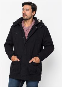bonprix Winter-Parka mit Teddy-Kapuze, schwarz, Gr.60, L&auml;ssiger Herren Parka wattiert mit gef&uuml;tterter Kapuze und Taschen, aus 100% Baumwolle