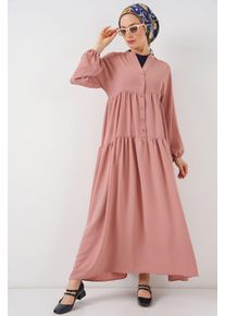 V-Ausschnitt mit Knopfverschluss, lockeres Maxi-Kleid