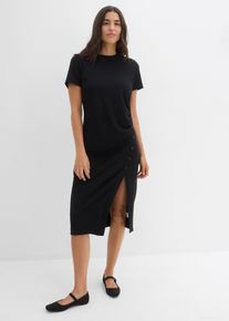bonprix Shirtkleid aus Strukturware, schwarz, Gr.44/46 (L), Figurumspielendes Shirtkleid mit Schlitz