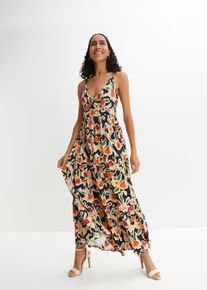 bonprix Maxikleid aus softem Viskose-Mix, schwarz, Gr.32/34 (XS), sommerliches Maxikleid mit tollem Druck und tiefem V-Ausschnitt vorne und hinten., aus Viskose