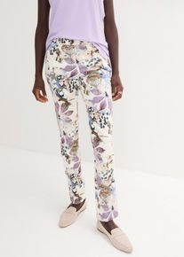 bonprix Stretch-Hose mit Blumen-Print, beige, Gr.46, Bequeme Stretch-Hose mit Blumenmuster, 56% Baumwolle