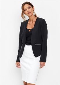 bonprix Kurzblazer, schwarz, Gr.42, Eleganter Blazer mit Rei&szlig;verschlusstaschen